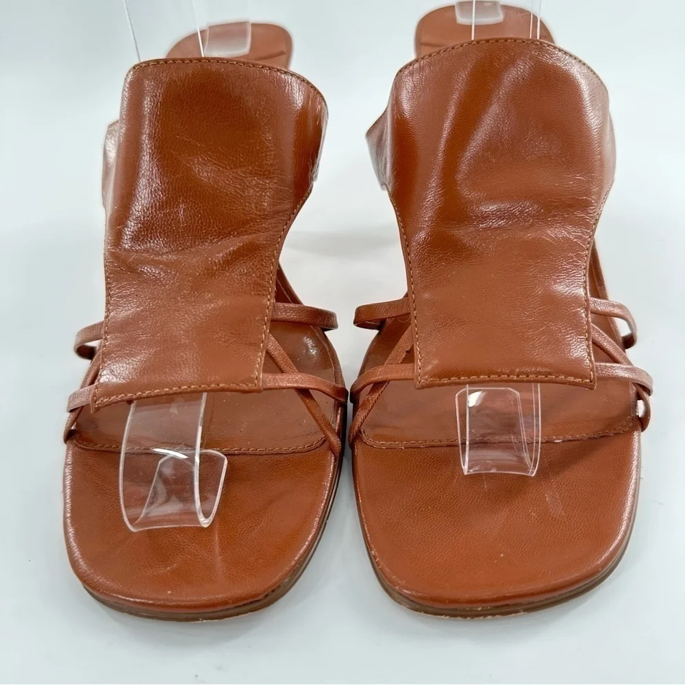 AM Ann Marino womens heels size 8 tan leather square toe slides vintage 80s 90s